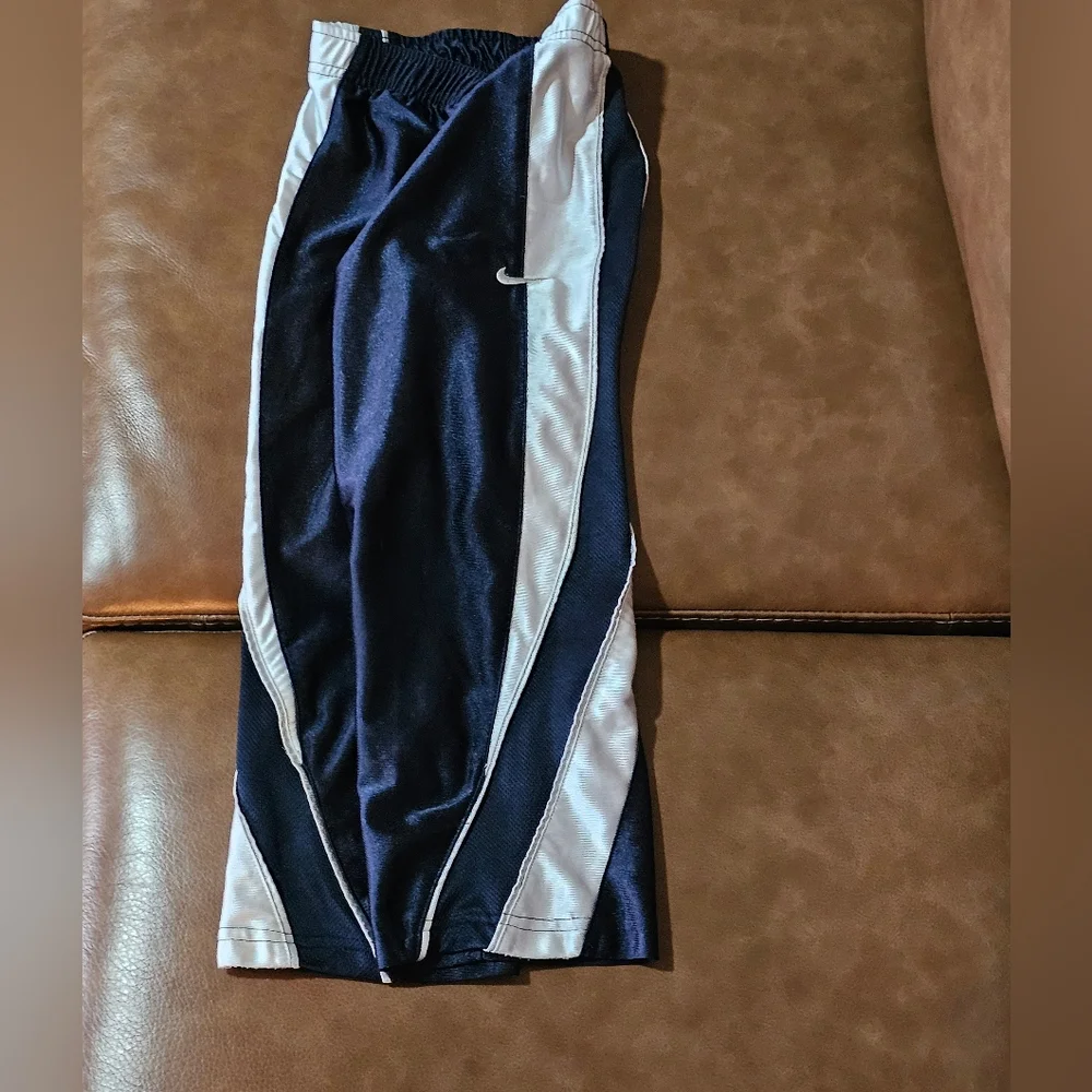 NIKE Y2k Dazzle Track Pants‎ Sz 5 Boys Shiny Silky Blue White Stripe Swoosh Vtg